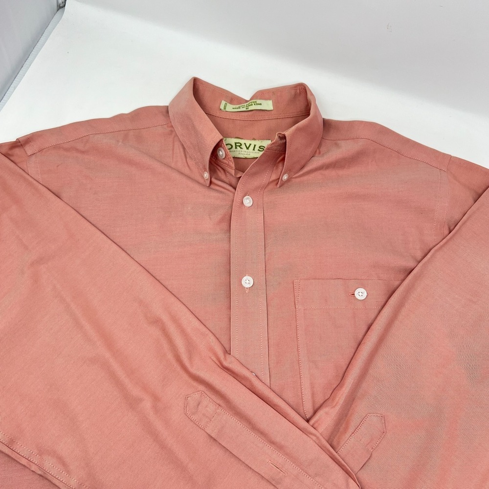 Orvis Cotton Dress Shirt Salmon Long Sleeve Button Up Size Medium - Picture 1 of 12
